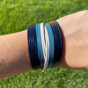 Blue Leather Bracelet Strappy White Cowgirl Cuff Western Jewelry New